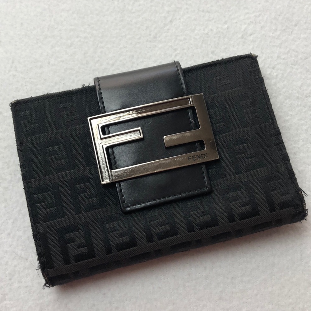 Fendi Zucca Monogram Wallet Black Canvas & Leather Silver HARDWARE